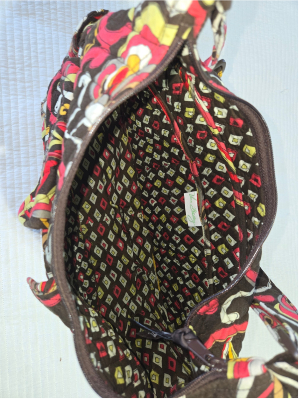 Women's Vera Bradley Large Shoulder Bag Floral Quilted Retired Puccini Swirl - Picture 4 of 8